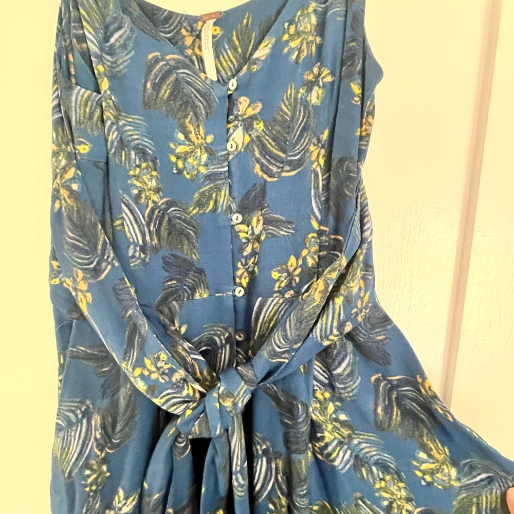 Free People Blue Floral Tie-Waist Midi Dress - Picture 3 of 4